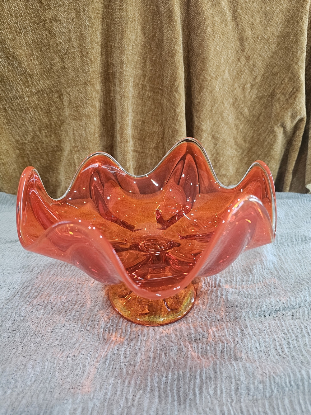 Viking Epic Persimmon Glass Compote Bowl Vintage Mid-century